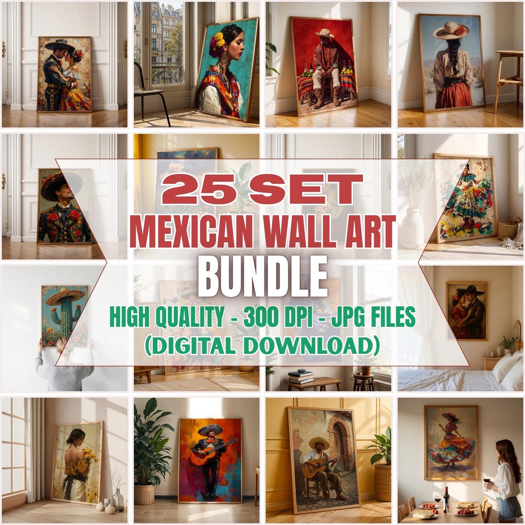 Mexican Wall Art Bundle, Traditional Mexican Folk Art Prints, Rustic ...