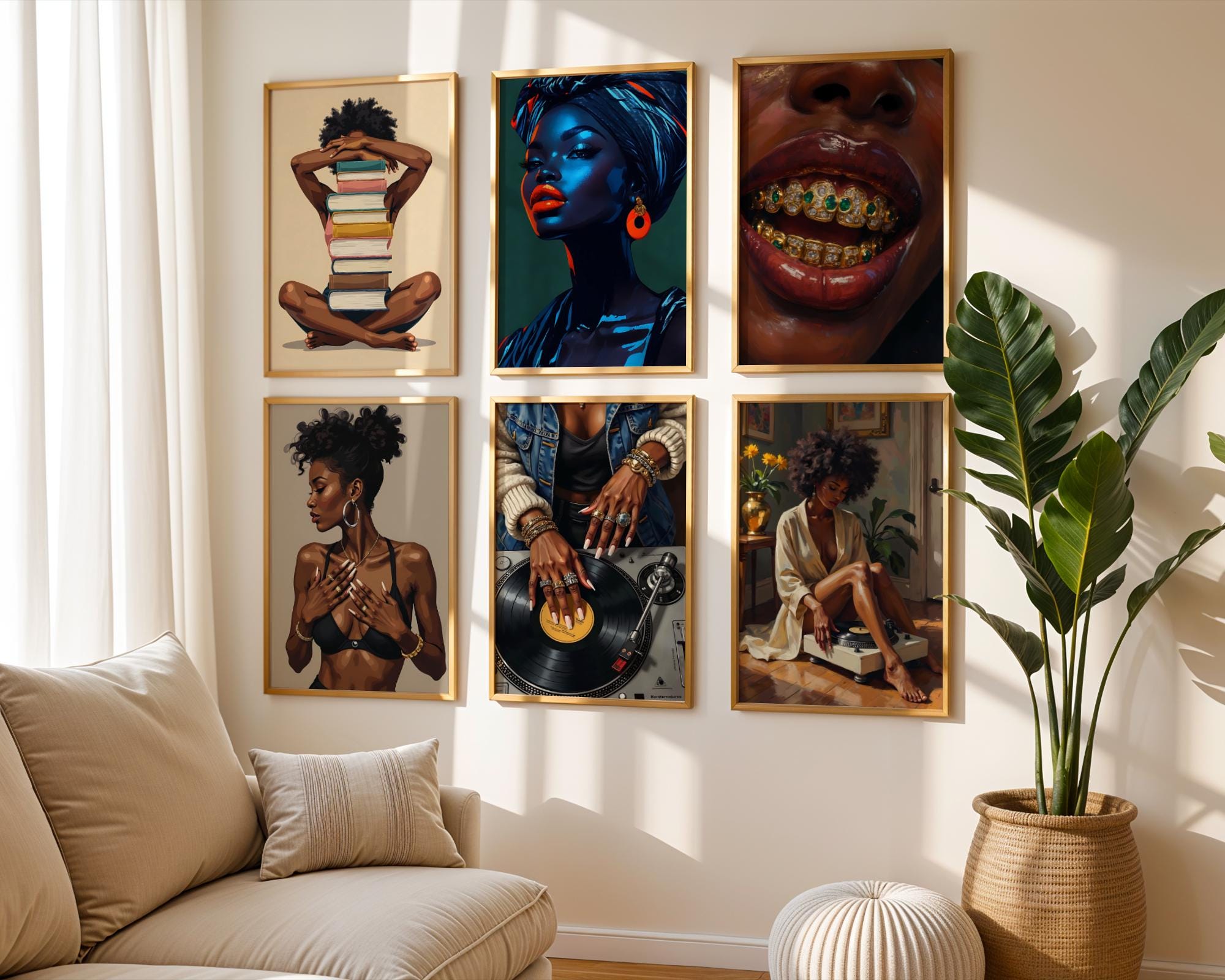 Black Art Collection, Afrocentric Wall Art Bundle, 100 Set Black Woman ...
