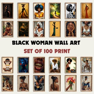 Pacchetto di stampe murali di donne nere, set di 100 poster digitali di ragazze nere, galleria di stampe murali afroamericane, stampe della collezione di arte nera