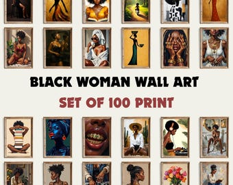 ブラックアートコレクション、アフロセントリックウォールアートバンドル、黒人女性アート100点セット、アフリカ系アメリカ人ギャラリー、黒人プリント、デジタルダウンロード