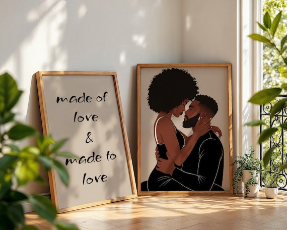 Sensual Black Couple Wall Art, Black Love Wall Art Set of 2