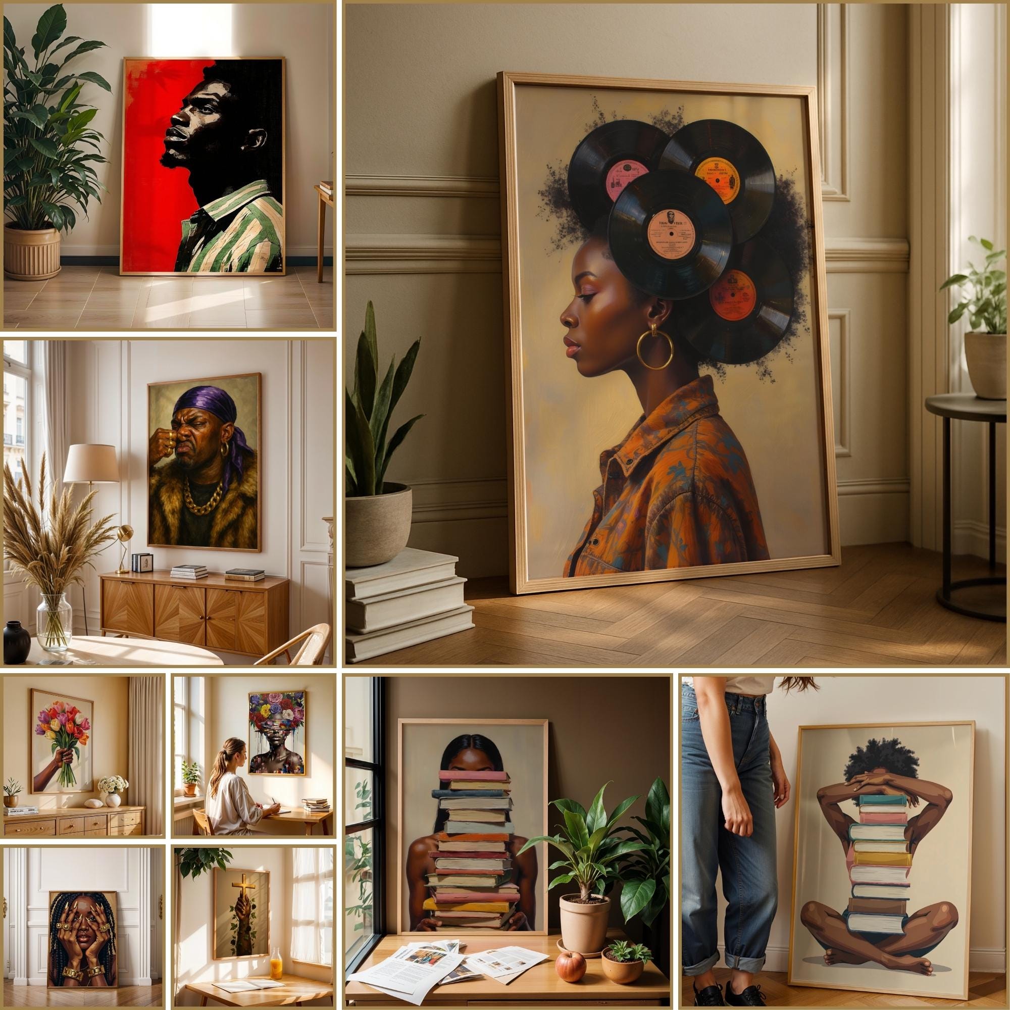 Black Art Collection, Black Woman Prints, Afrocentric Artwork, Set of ...