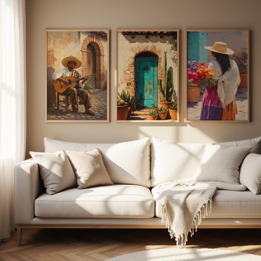 Traditional Mexican Folk Art Set of 3, Rustic Wall Decor Mexico, Latino ...