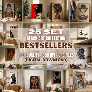 Arte de mujeres negras, impresiones de la colección de arte negro, los imprimibles más vendidos, conjunto de 25 obras de arte mural afroamericanas, descarga digital de arte de personas negras