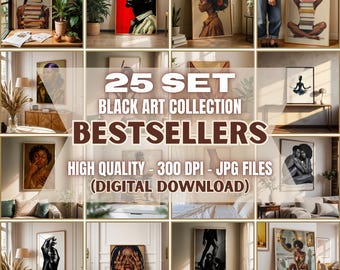 Black Art Collection, Black Woman Prints, Afrocentric Artwork, Set Of 25 African American Wall Art, Black People Poster, Digital Download