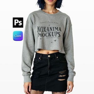 Bella Canvas 7503 Mockup: Heather Grey Cropped Sweatshirt (PSD & JPG Files)