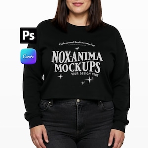 Black Cropped Sweatshirt Mockup: Bella Canvas 7503, High-Res PSD File