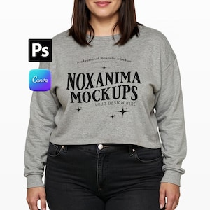 Heather Grey Cropped Sweatshirt Mockup: Bella Canvas 7503, High-Res PSD File