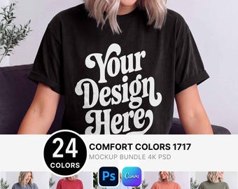 Paquete de maquetas de camisetas Comfort Colors 1717: 24 colores, archivo PSD editable para descarga digital.