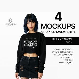 Bella Canvas 7503 Cropped Sweatshirt Mockup Bundle: 4 PSD Files