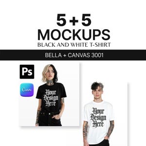 Maqueta de camiseta Bella+Canvas 3001 / Paquete de 10 PSD / PSD y JPG de estética oscura / Maquetas de camisetas para impresión bajo demanda (POD) Maqueta de ropa urbana gótica alternativa