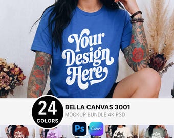 Bella Canvas 3001 Bundle T-Shirt Mockup: Alt Goth Cozy Trendy Female Model Psd Mockup 24 Colors BC 3001 T-Shirt Mock-up Bundle BCG1