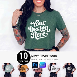 Next Level 5080 Bundle Crop Top T-Shirt Mockup: 10 Farben Crop T-Shirt Bundle PSD Crop T-Shirt Mockups Editable CCT1