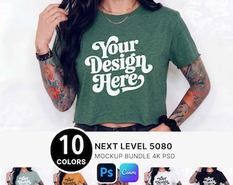 Next Level 5080 Bundle Crop Top T-Shirt Mockup : 10 Colors Crop T-shirt bundle PSD Crop T-shirt Mockups Editable CCT1