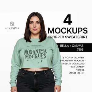 Bella Canvas 7503 Cropped Sweatshirt Bundle mockup | bundle crop sweatshirt mockup PSD 4 files sweatshirt mockup Bella+Canvas 7503 mockup