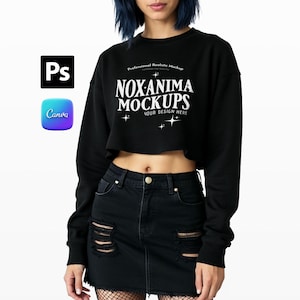 Black Cropped Sweatshirt Mockup: Bella Canvas 7503, High-Res PSD (Digital Download