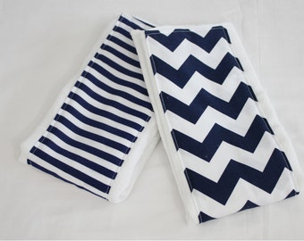 Navy Blue Chevron and Stripes Burp Cloths - Set of 2