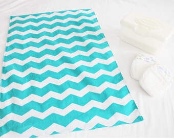 Aqua Chevron Waterproof Changing Pad - x-large