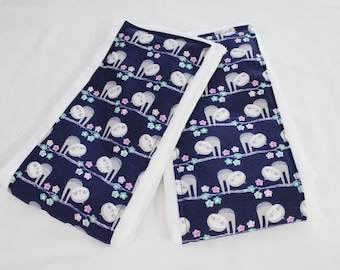 Burp Cloths - Sloths on Navy - Set of 2 - ready to ship