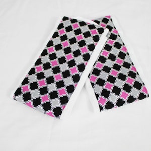 Hot Pink, Black and Grey Lattice Burp Cloths Set of 2 image 3