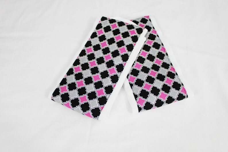 Hot Pink, Black and Grey Lattice Burp Cloths Set of 2 image 3