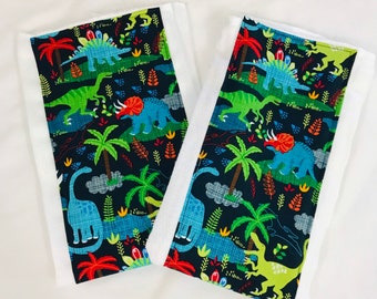 Dinosaurs on Navy Burp Cloths - Set of 2