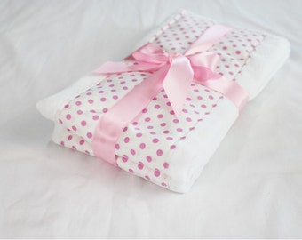 Pink and White Polka Dot Baby Burp Cloths - Set of 2