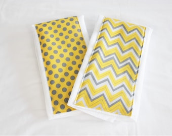 Yellow and Grey Chevron and Polka Dot Burp Cloths - Set of 2