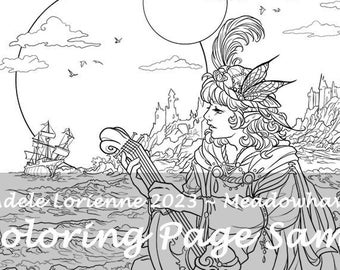 A Meadowhaven Fantasy Coloring Page Download: "Bard Song"