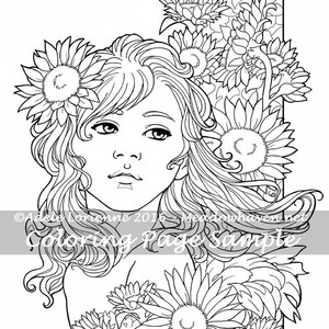 A Meadowhaven Fantasy Coloring Page Download: &quot;Sunflowers&quot;