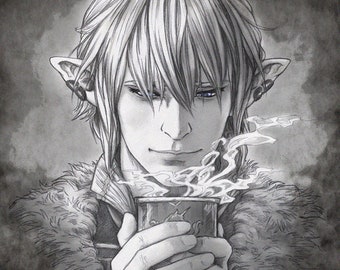 FFXIV Haurchefant Greystone grayscale art print