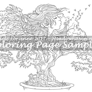 A Meadowhaven Fantasy Coloring Page Download: "Bonsai Wishes"