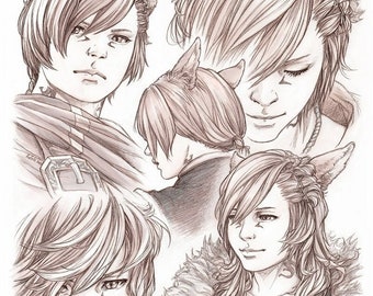 FFXIV Endwalker G'raha Tia Crystal Exarch Raha sketches art print #2