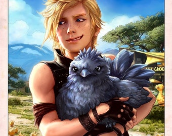 FFXV Prompto "Pickin Up Chicks" art print chocobo