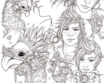 FFXV Prompto with Chocobos sketchpage art print #2