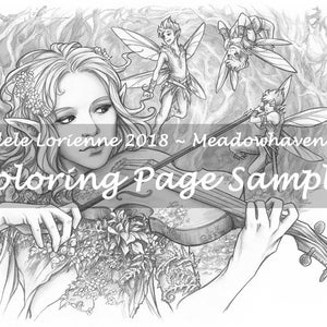 A Meadowhaven Fantasy Grayscale Coloring Page Download: "Fairy Dance"