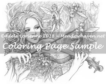 A Meadowhaven Fantasy Grayscale Coloring Page Download: "Fairy Dance"