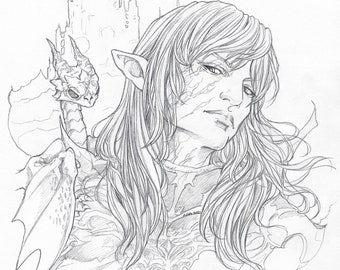 Original Art: FFXIV Estinien Wyrmblood Varlineau and Orn Khai baby dragon