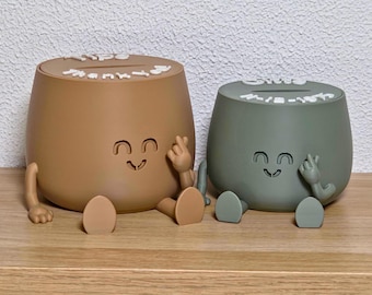 Hucha alegre con nombre – Personalizada en la tapa – Hucha moderna de acabado mate para ahorrar, guardar la paga y como elegante bote para propinas.