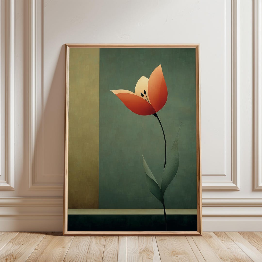 Minimalist Flower Wall Art Print, Mid Century Modern Botanical Poster ...
