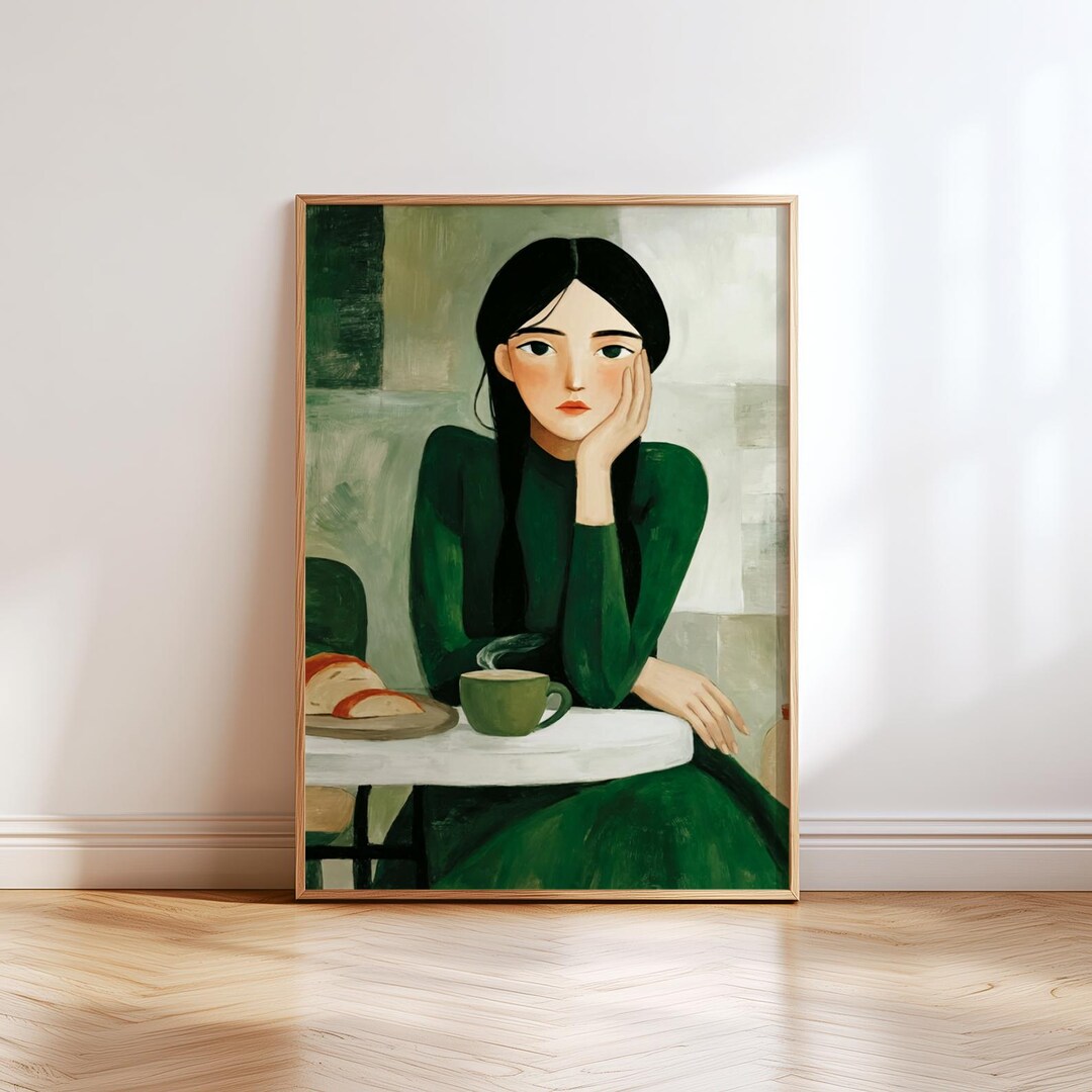 Emerald Green Woman Portrait Print, Contemporary Female Portrait ...