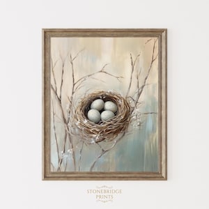 Rustic Bird Nest Wall Art Print - Farmhouse-Style Spring Painting, Neutral Cottagecore Decor, Printable Nature Artwork for Nursery 17