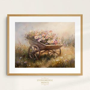 Vintage Wheelbarrow Flower Garden Wall Art Rustic Spring Floral Printable Painting Country Cottagecore Decor Gift for Mom Cozy Home Gift 39