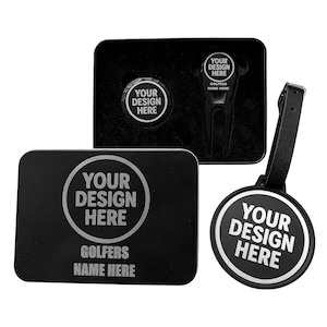 Personalisiertes Golf-Geschenk-Set | Benutzerdefinierte Laser gravierte Golf Zubehör | Buggy-Taschenanhänger Ball Marker Divot-Tool | Geschenkidee für Ihn