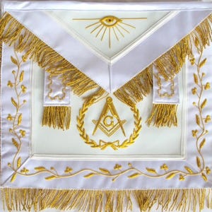 Hand Embraided Masonic Lodge Master Mason Apron White