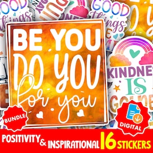 Pacote de Adesivos de Positividade Inspiradora PNG | Citações Inspiradoras, Palavras Motivacionais para Agendas, Diários e Artesanatos Digitais