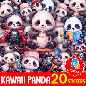 Kawaii Panda Clipart & Sticker Pack: Chibi Bear PNG Graphics (Commercial Use, Instant Download