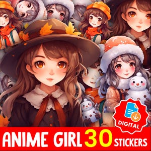 Kawaii Anime Girl Sticker Bundle: Pastel Clipart for Cricut (PNG, Instant Download, 30-Pack )