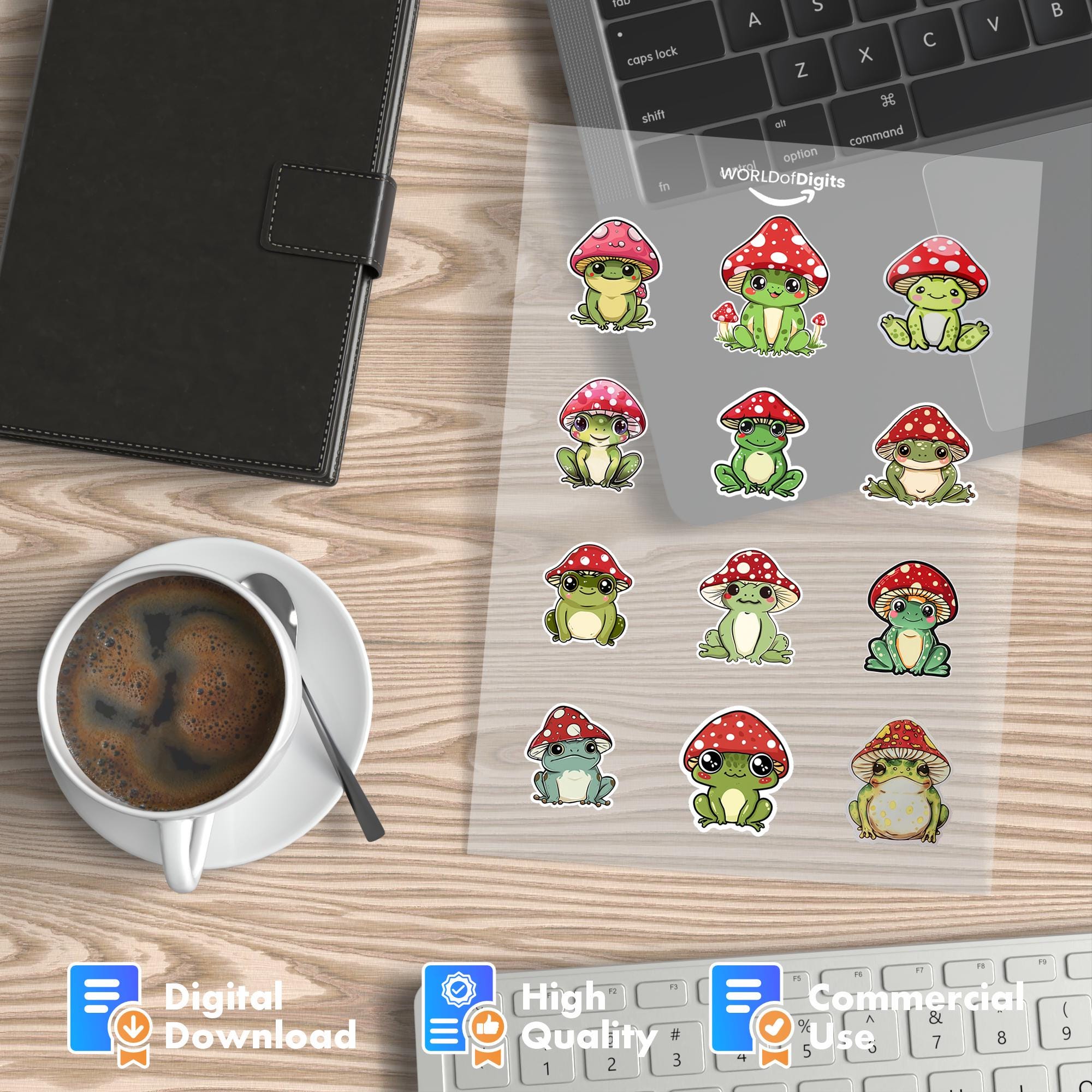 Kawaii Mushroom Frog Stickers PNG | Cute Toad Clipart Bundle ...