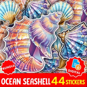 Kawaii Ocean Seashell Stickers PNG Bundle | Cute Sea Life Clipart Set | Aesthetic Beach Shells for Planners, Journals & Crafts